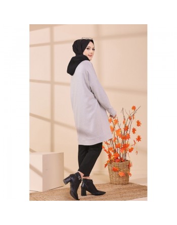 Tunique type sweat long à capuche (Vêtement de tous les jours pour Hijab) - Couleur gris clair 