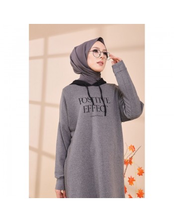 Tunique type sweat long à capuche (Vêtement moderne décontracté pour Hijab) - Couleur gris 