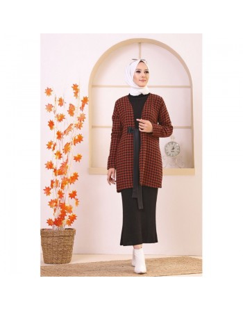 Veste avec ceinture (Vetement Hijab - Boutique en ligne France) - Couleur brique 