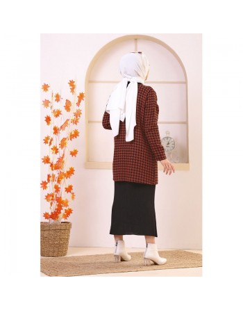 Veste avec ceinture (Vetement Hijab - Boutique en ligne France) - Couleur brique 