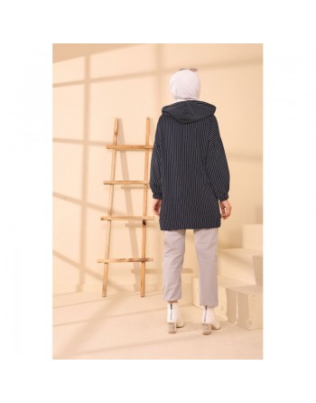 Tunique Sweatshirt à capuche pour femme avec rayures - Couleur bleu marine 