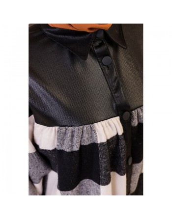 Veste - Chemise longue oversize à grands carreaux (Look femme voilée hiver) - Couleur noir et blanc 