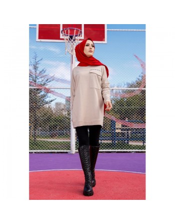 Tunique décontractée ample avec grande poche (Sweat femme Hijab) - Couleur roche 