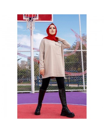 Tunique décontractée ample avec grande poche (Sweat femme Hijab) - Couleur roche 