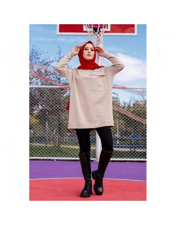 Tunique décontractée ample avec grande poche (Sweat femme Hijab) - Couleur roche 