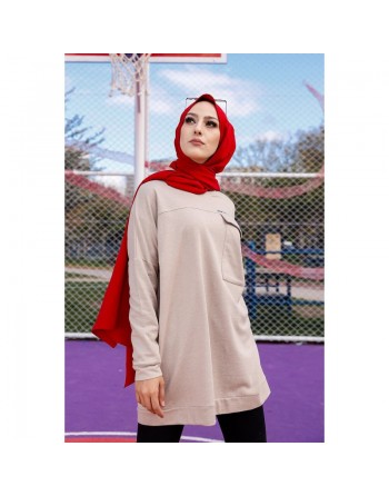 Tunique décontractée ample avec grande poche (Sweat femme Hijab) - Couleur roche 
