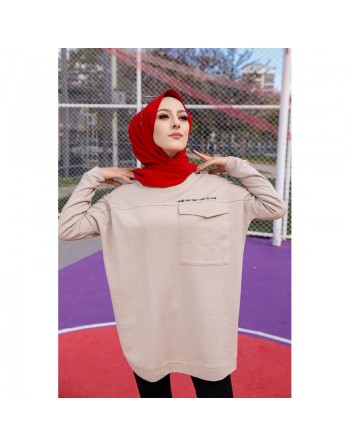 Tunique décontractée ample avec grande poche (Sweat femme Hijab) - Couleur roche 