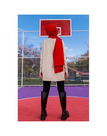 Tunique décontractée ample avec grande poche (Sweat femme Hijab) - Couleur roche 