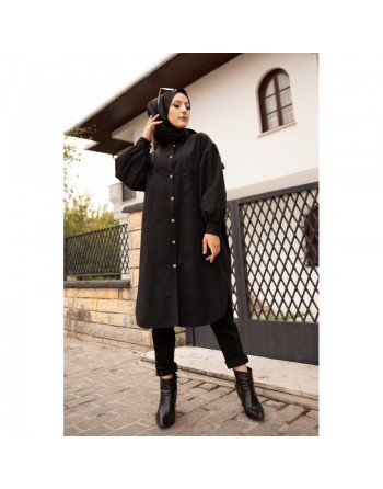 Chemise longue et ample pour femme (Vetement hijab chic et mastour) - Couleur noir 