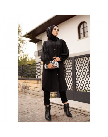Chemise longue et ample pour femme (Vetement hijab chic et mastour) - Couleur noir 