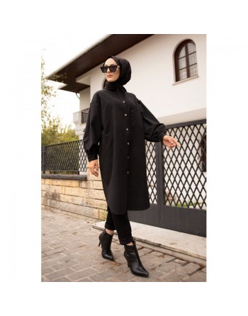 Chemise longue et ample pour femme (Vetement hijab chic et mastour) - Couleur noir 