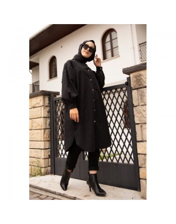 Chemise longue et ample pour femme (Vetement hijab chic et mastour) - Couleur noir 