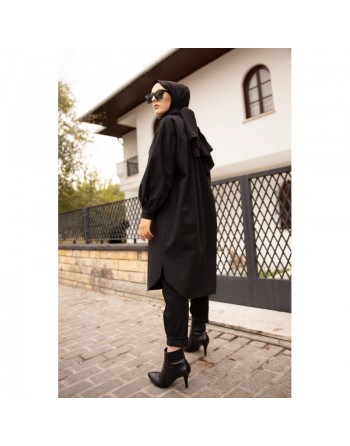 Chemise longue et ample pour femme (Vetement hijab chic et mastour) - Couleur noir 