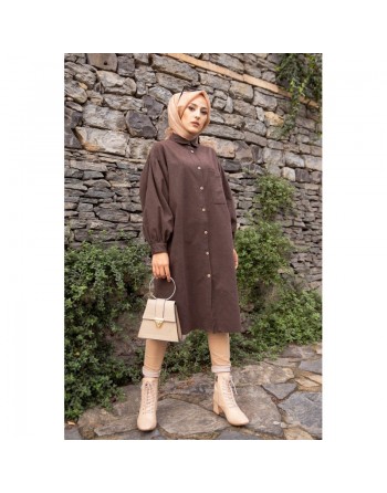 Chemise longue et ample pour femme (Vetement oversize pour hijab) - Couleur marron 