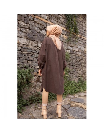 Chemise longue et ample pour femme (Vetement oversize pour hijab) - Couleur marron 