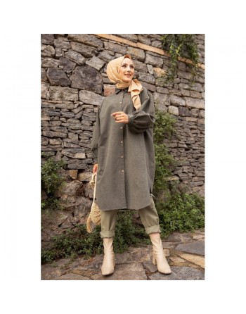 Chemise longue et ample pour femme (Vetement large pour hijab) - Couleur kaki 