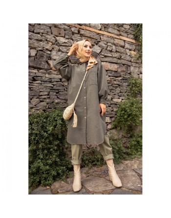Chemise longue et ample pour femme (Vetement large pour hijab) - Couleur kaki 