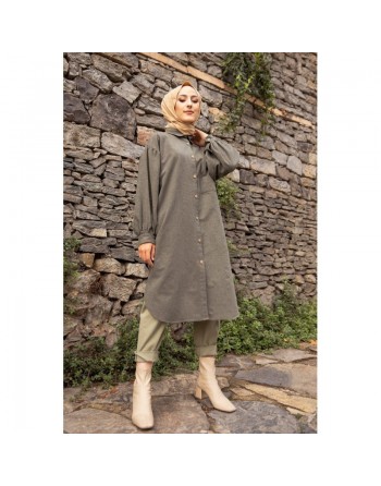Chemise longue et ample pour femme (Vetement large pour hijab) - Couleur kaki 