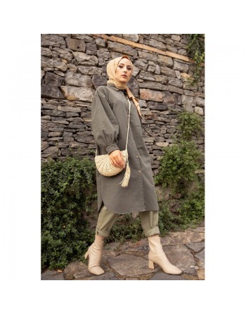 Chemise longue et ample pour femme (Vetement large pour hijab) - Couleur kaki 