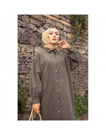 Chemise longue et ample pour femme (Vetement large pour hijab) - Couleur kaki 