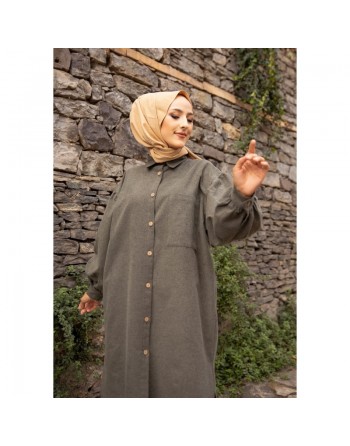 Chemise longue et ample pour femme (Vetement large pour hijab) - Couleur kaki 