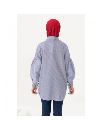Chemise-Tunique motif fleur (Vêtement pour femme voilée) - Couleur des rayures : bleu 