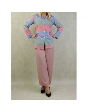 Chemise tricolore pour femme (rose, bleu, vert) 