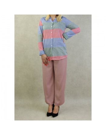 Chemise tricolore pour femme (rose, bleu, vert) 