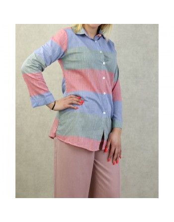 Chemise tricolore pour femme (rose, bleu, vert) 