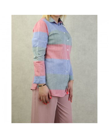 Chemise tricolore pour femme (rose, bleu, vert) 