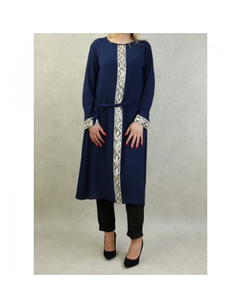 Tunique à manches longues avec strass - Couleur bleu marine 
