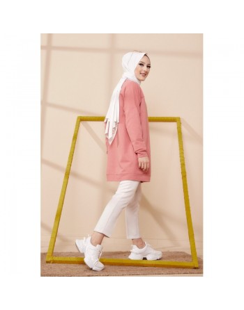 Tunique décontractée ample avec grande poche (Sweat femme Hijab) - Couleur rose 