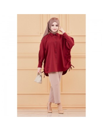 Chemise-Tunique fendue style habillé pour femme (Vêtement chic pour hijab) - Couleur bordeaux 