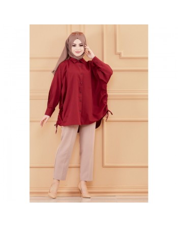 Chemise-Tunique fendue style habillé pour femme (Vêtement chic pour hijab) - Couleur bordeaux 