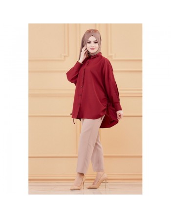Chemise-Tunique fendue style habillé pour femme (Vêtement chic pour hijab) - Couleur bordeaux 