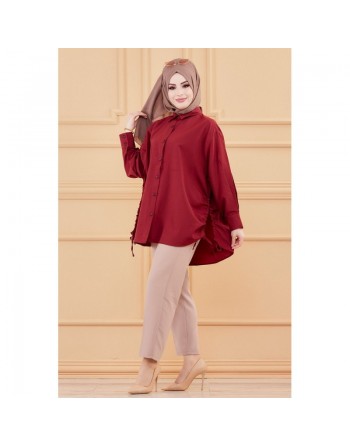 Chemise-Tunique fendue style habillé pour femme (Vêtement chic pour hijab) - Couleur bordeaux 