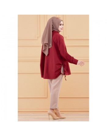 Chemise-Tunique fendue style habillé pour femme (Vêtement chic pour hijab) - Couleur bordeaux 