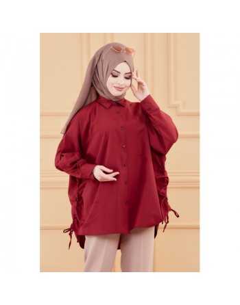 Chemise-Tunique fendue style habillé pour femme (Vêtement chic pour hijab) - Couleur bordeaux 