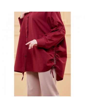 Chemise-Tunique fendue style habillé pour femme (Vêtement chic pour hijab) - Couleur bordeaux 