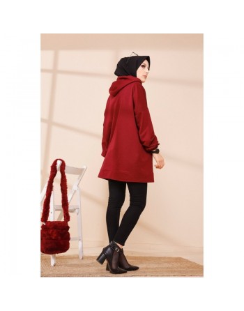 Tunique avec capuche imprimé "Like a cute baby" (Vetement Moderne Hijab) - Couleur bordeaux 