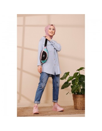 Tunique-Chemise casual pour femme avec deux grandes poches - Couleur bleu ciel 