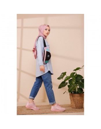 Tunique-Chemise casual pour femme avec deux grandes poches - Couleur bleu ciel 