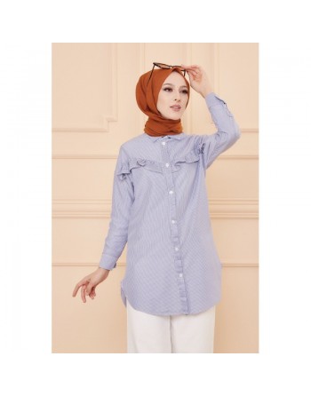 Tunique à froufrous pour femme (Tenue Hidjab) - Rayures couleur bleu 