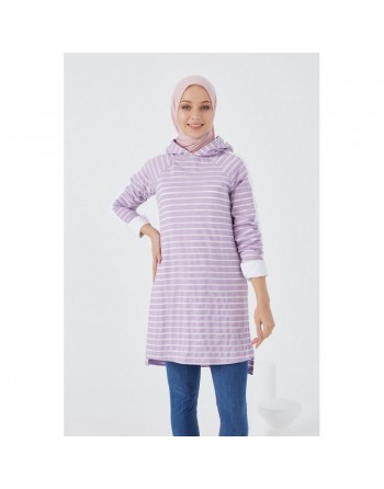 Tunique style moderne et décontracté pour femme - Rayures de couleur lilas 