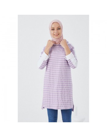 Tunique style moderne et décontracté pour femme - Rayures de couleur lilas 