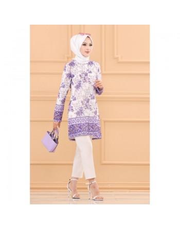 Tunique motif fleur et arabesque pour femme (Tenue Hijab Chic) - Couleur violet 