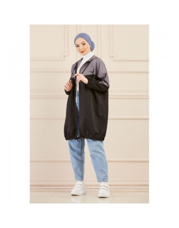 Veste décontractée pour femme - Tunique sport large avec capuche - Couleur noir et gris 