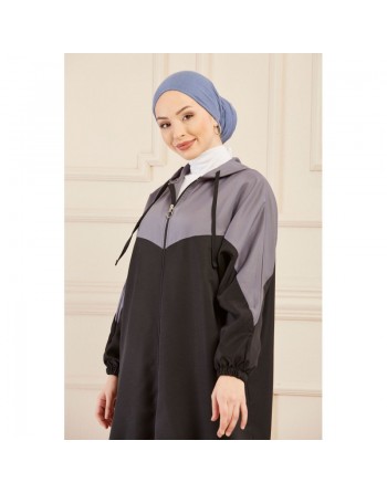 Veste décontractée pour femme - Tunique sport large avec capuche - Couleur noir et gris 