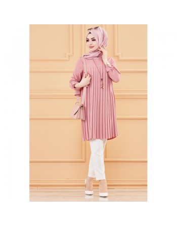 Tunique plissée style habillé pour femme (Vêtement élégant pour hijab - Nouveauté) - Couleur rose 