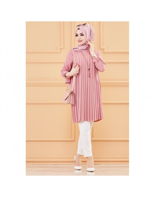 Tunique plissée style habillé pour femme (Vêtement élégant pour hijab - Nouveauté) - Couleur rose Tunique plissée style habillé pour femme (Vêtement élégant pour hijab - Nouveauté) - Couleur rose